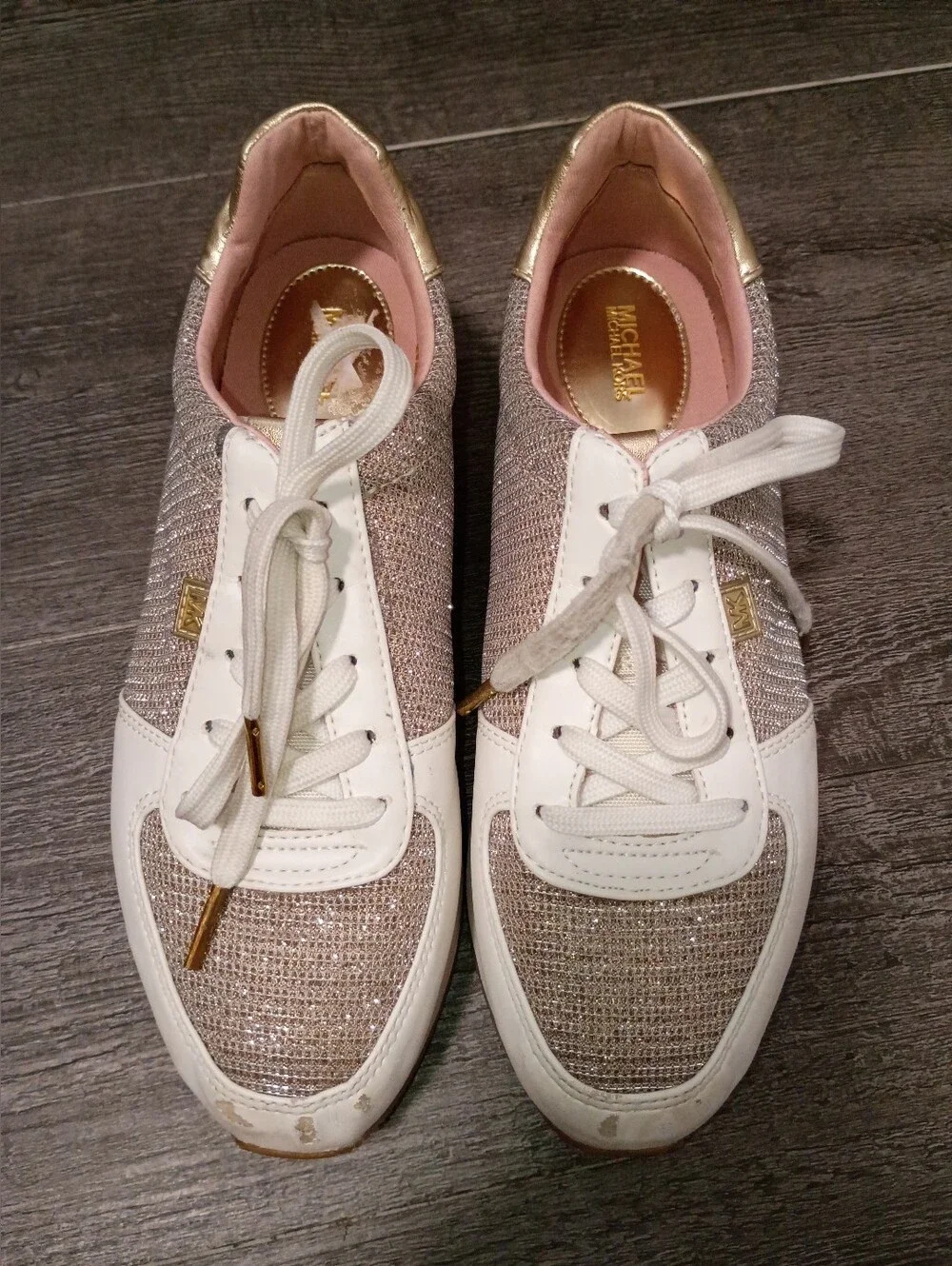 Michael Kors Women's Pink Metallic Lace-Up Sneakers
